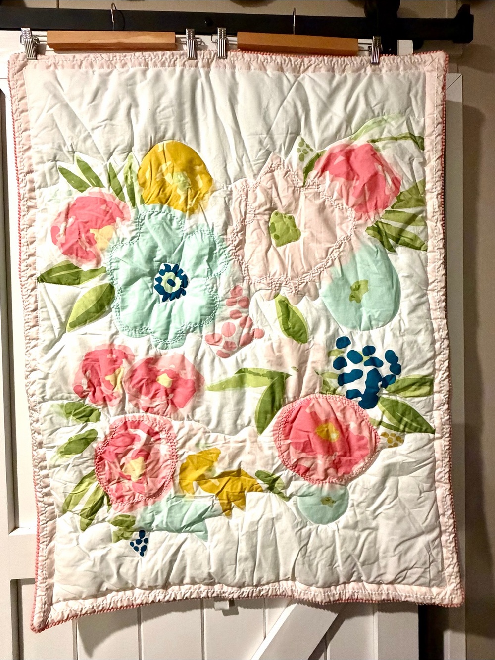 Cloud Island Floral Appliqué Baby Quilt/Crib Blanket